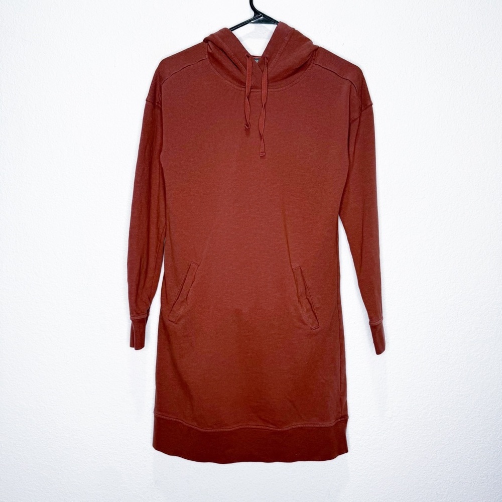 Toad&Co Follow Through Hooded Dress in Rust - Picture 3 of 11